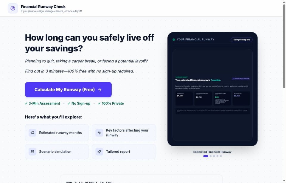 Money Runway website screenshot